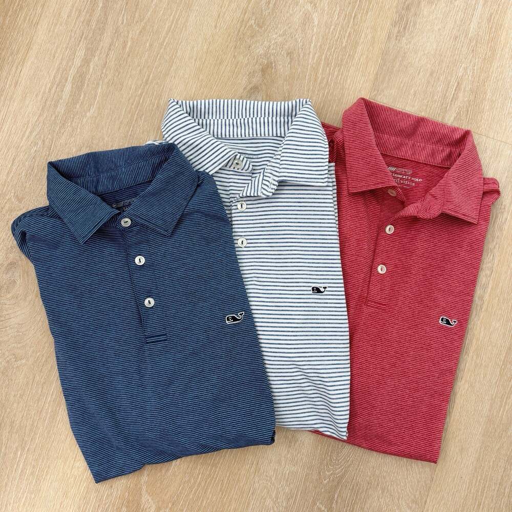 Men’s Vineyard Vines On The Go Sankaty Polo Lot Of Three Blue Red Striped Size M